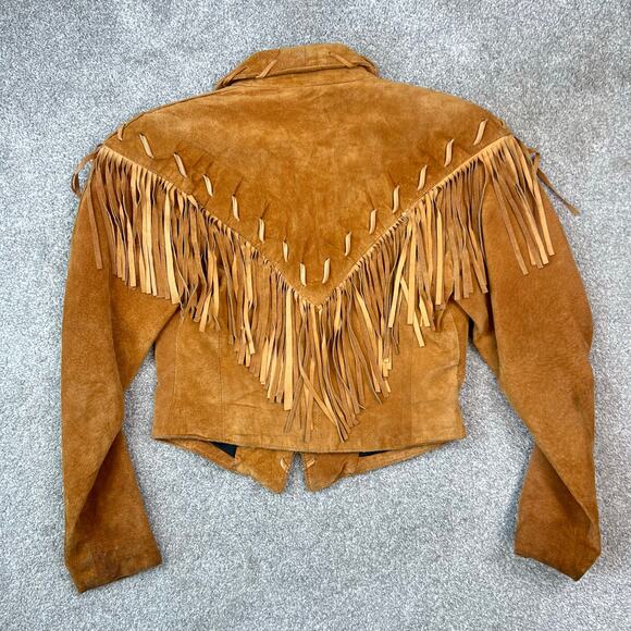 Contempo Casuals Vintage 80s Genuine Suede Western Fringe Crop Jacket (Sz S) - Picture 12 of 16